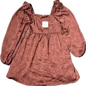 Altar’d State Rust Long Sleeve Top with Ruffle Details